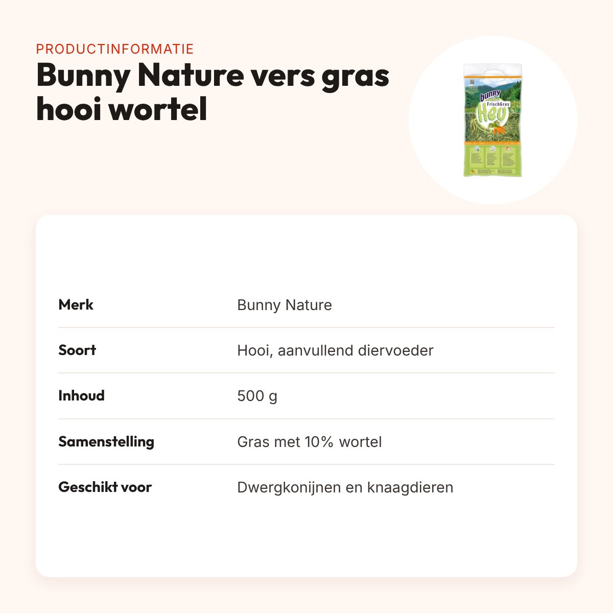Bunny Nature vers gras hooi met wortel 500 g – dwergkonijnen en knaagdieren – productinformatie