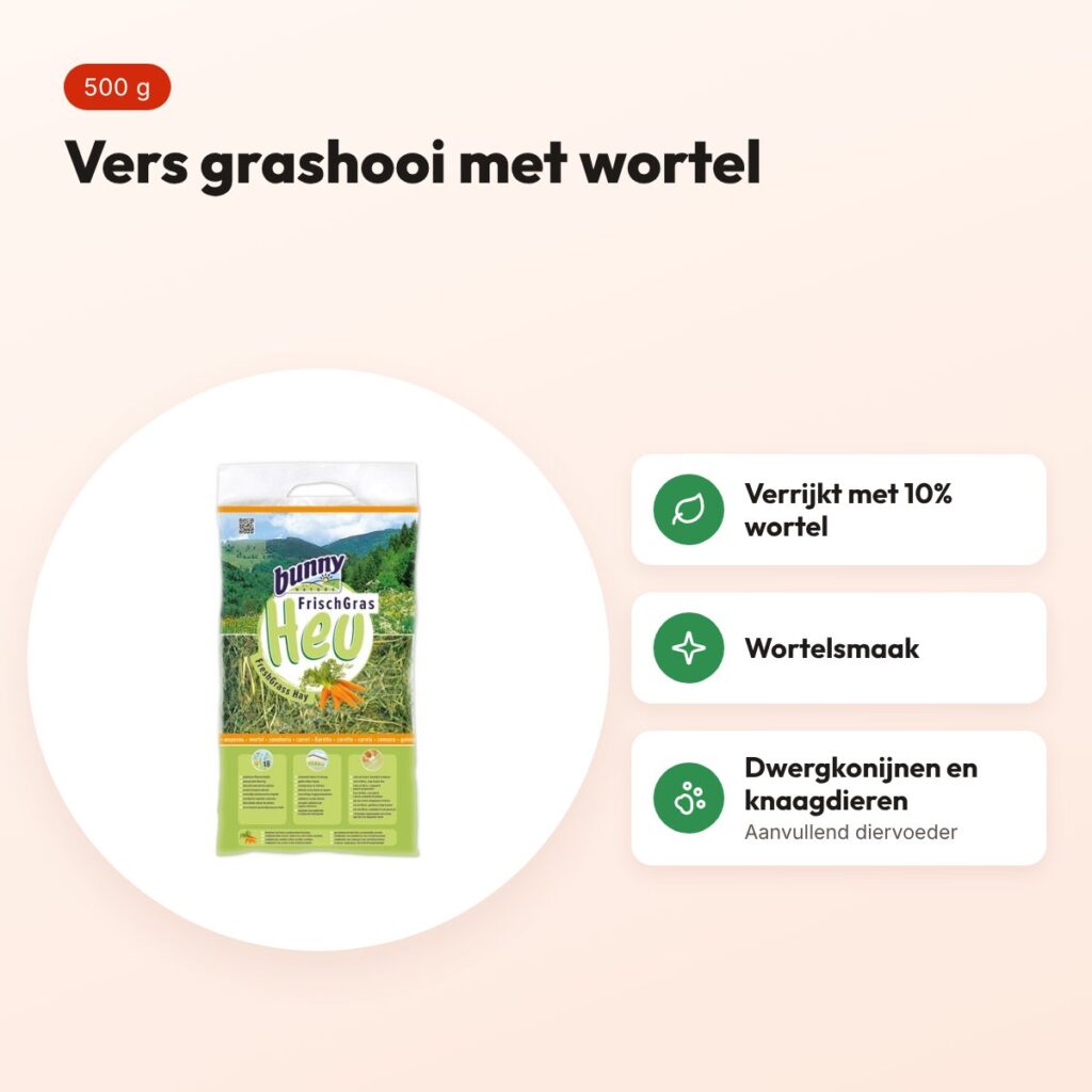 Bunny Nature vers gras hooi met wortel 500 g – dwergkonijnen en knaagdieren – voordelen