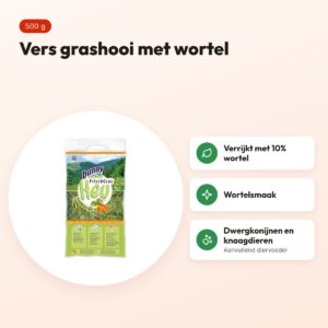 Bunny Nature vers gras hooi met wortel 500 g – dwergkonijnen en knaagdieren – voordelen