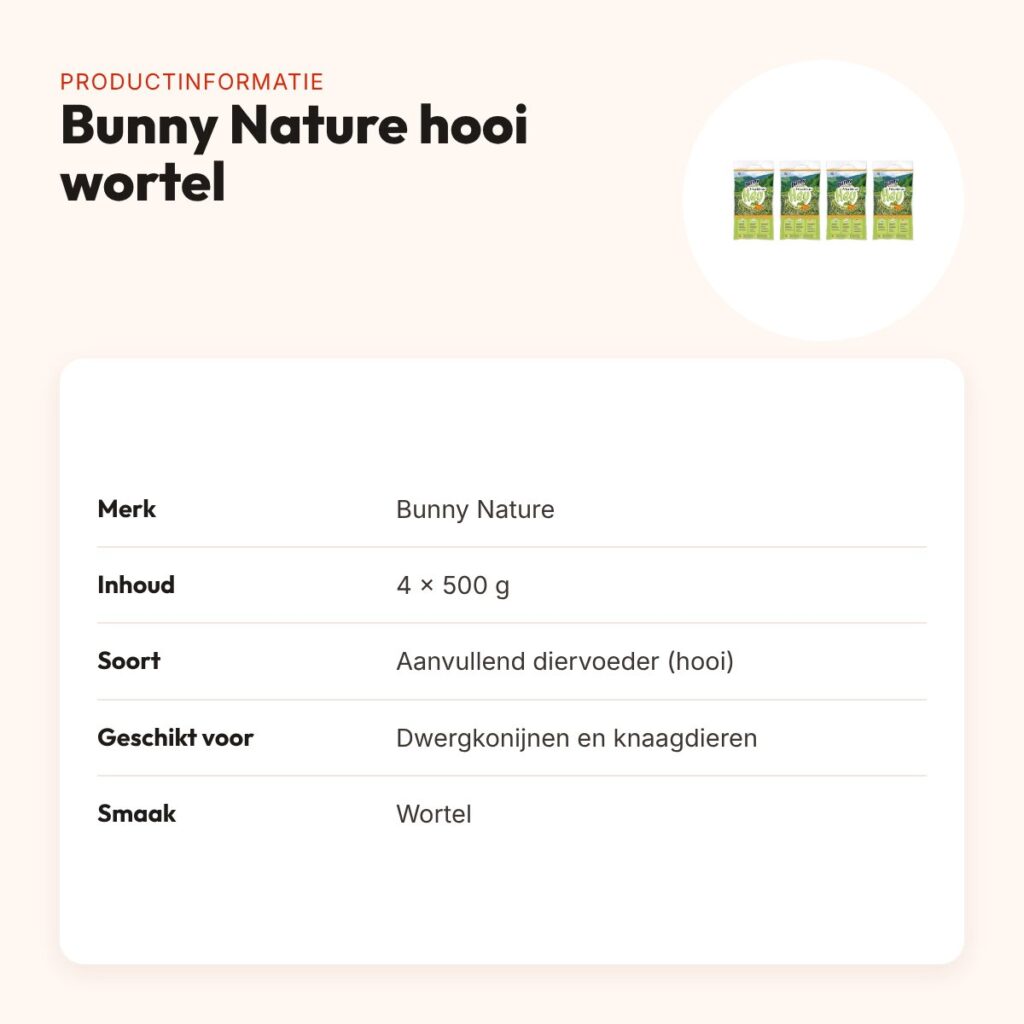 Bunny Nature vers gras hooi met wortel 500 g – multipack 4 stuks – productinformatie