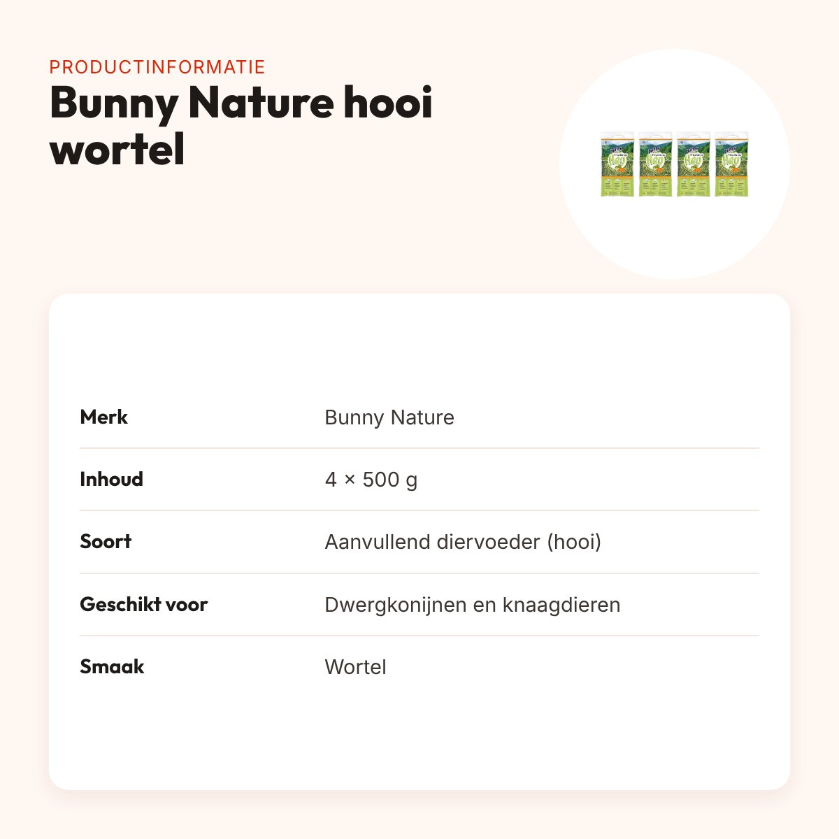 Bunny Nature vers gras hooi met wortel 500 g – multipack 4 stuks – productinformatie