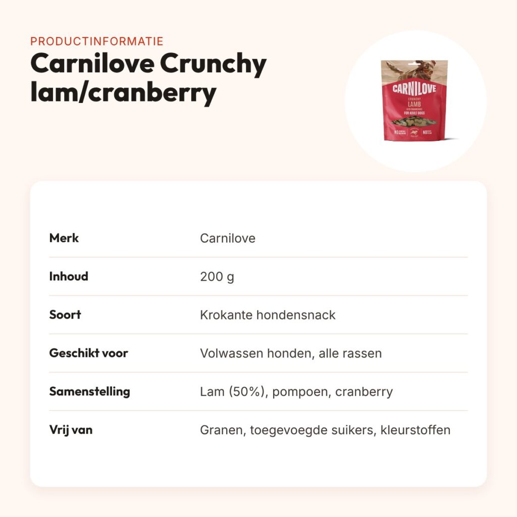 Carnilove hondensnack Crunchy lam en cranberry 200 g – graanvrij – productinformatie