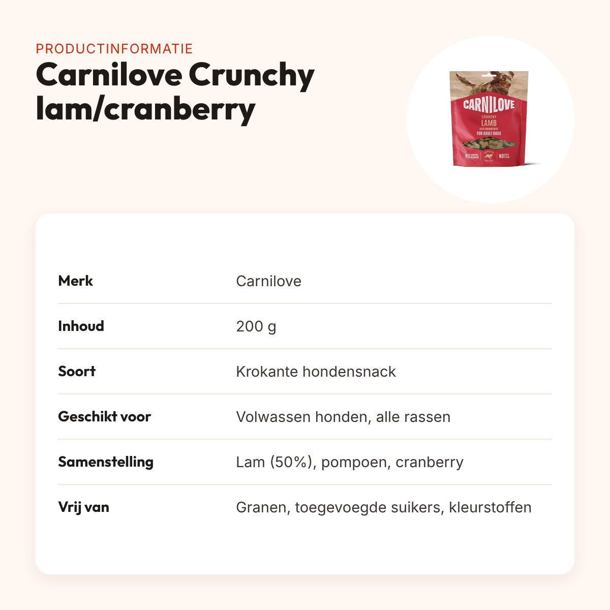 Carnilove hondensnack Crunchy lam en cranberry 200 g – graanvrij – productinformatie
