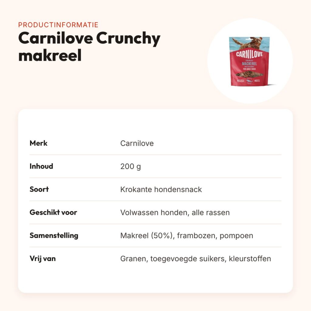 Carnilove hondensnack Crunchy makreel en framboos 200 g – graanvrij – productinformatie
