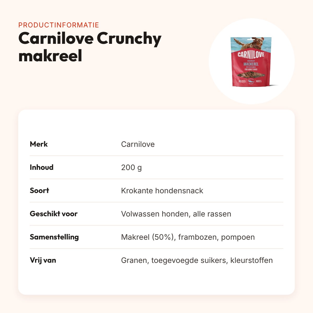 Carnilove hondensnack Crunchy makreel en framboos 200 g – graanvrij – productinformatie