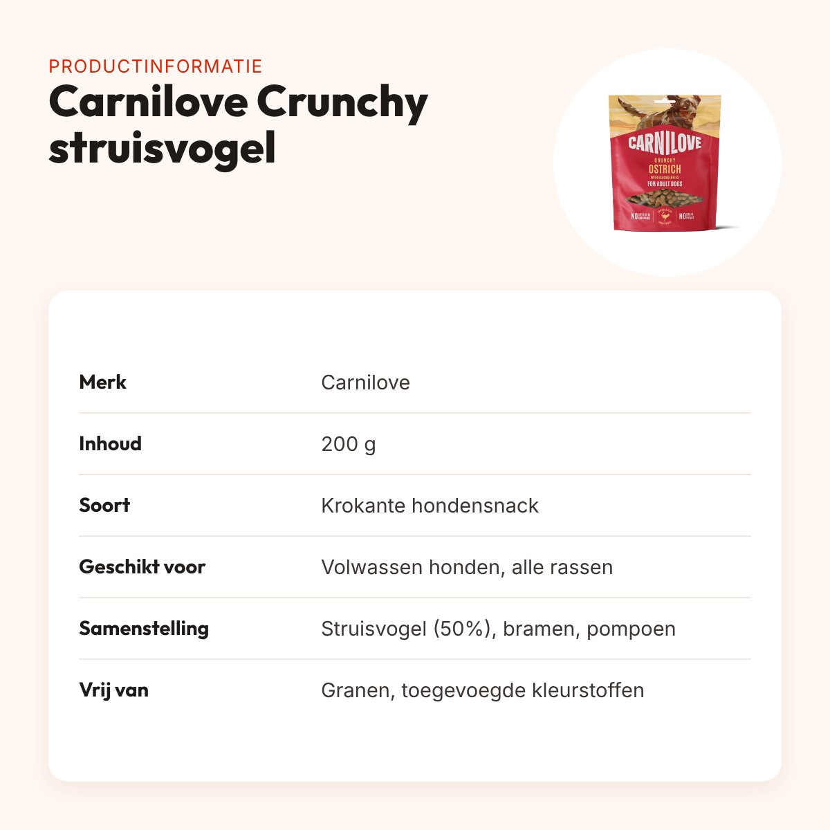Carnilove hondensnack Crunchy struisvogel en braam 200 g – graanvrij – productinformatie