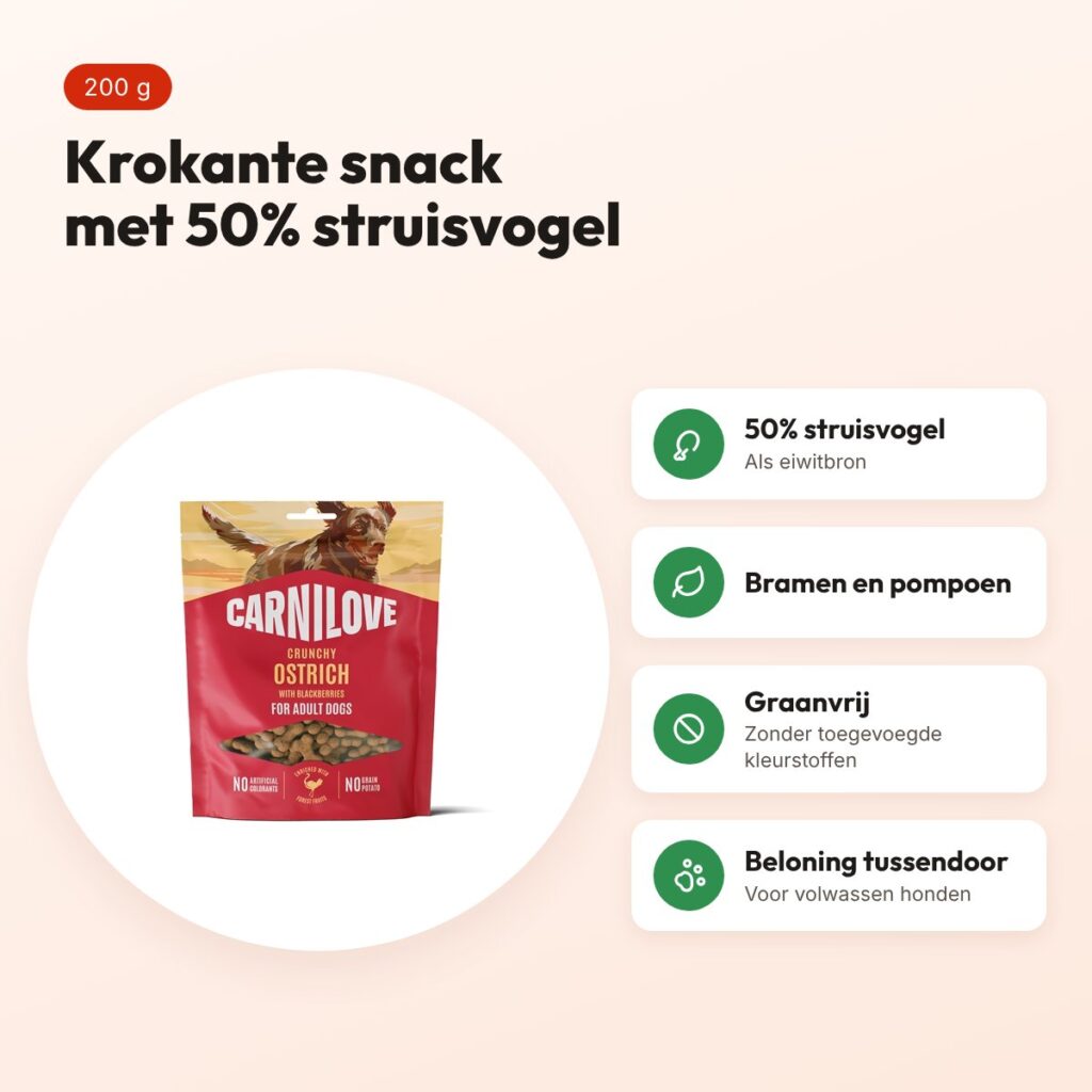 Carnilove hondensnack Crunchy struisvogel en braam 200 g – graanvrij – voordelen