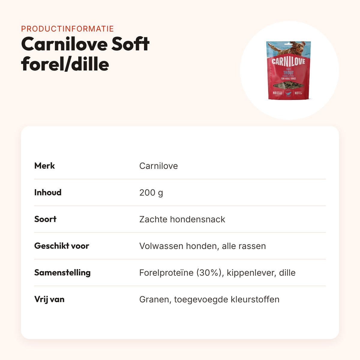 Carnilove hondensnack Soft forel en dille 200 g – graanvrij – productinformatie