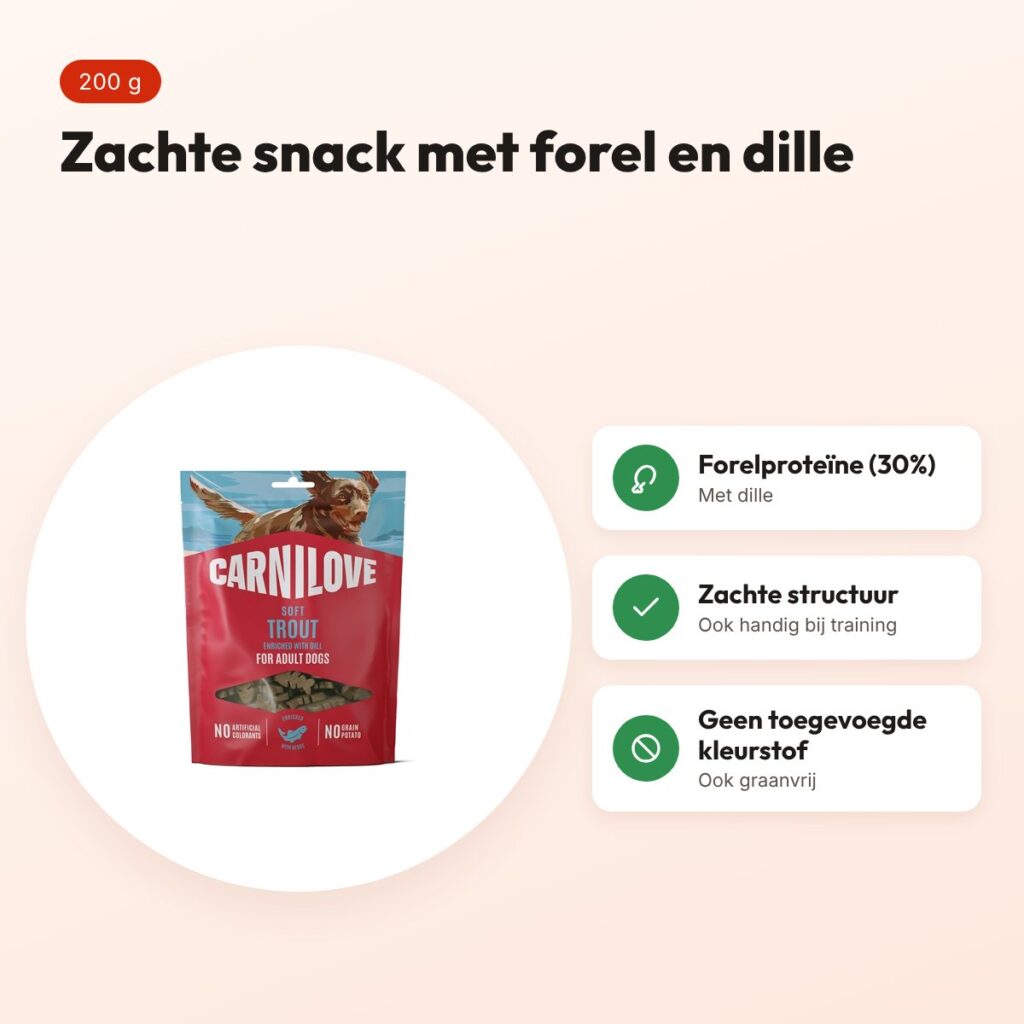 Carnilove hondensnack Soft forel en dille 200 g – graanvrij – voordelen
