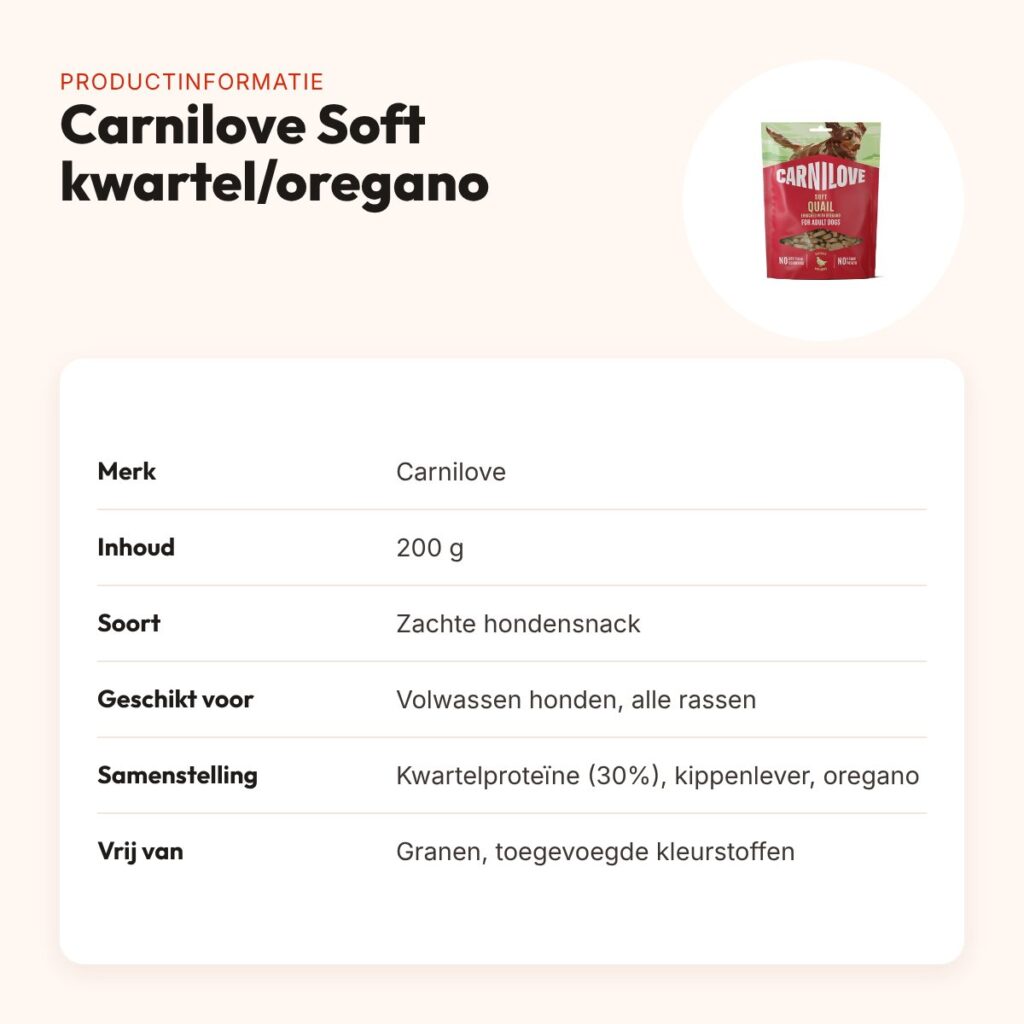 Carnilove hondensnack Soft kwartel en oregano 200 g – graanvrij – productinformatie