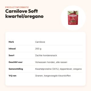 Carnilove hondensnack Soft kwartel en oregano 200 g – graanvrij – productinformatie