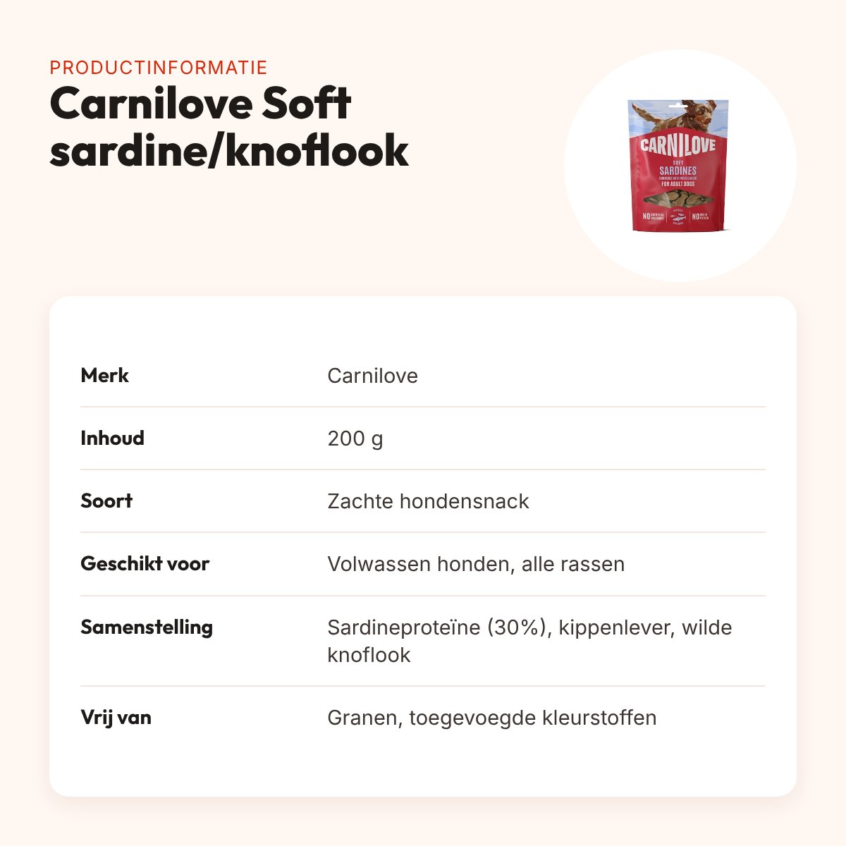 Carnilove hondensnack Soft sardine en wilde knoflook 200 g – productinformatie
