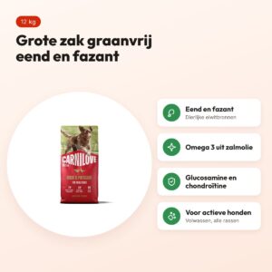 Carnilove hondenvoer Active Adult eend en fazant 12 kg – graanvrij – voordelen