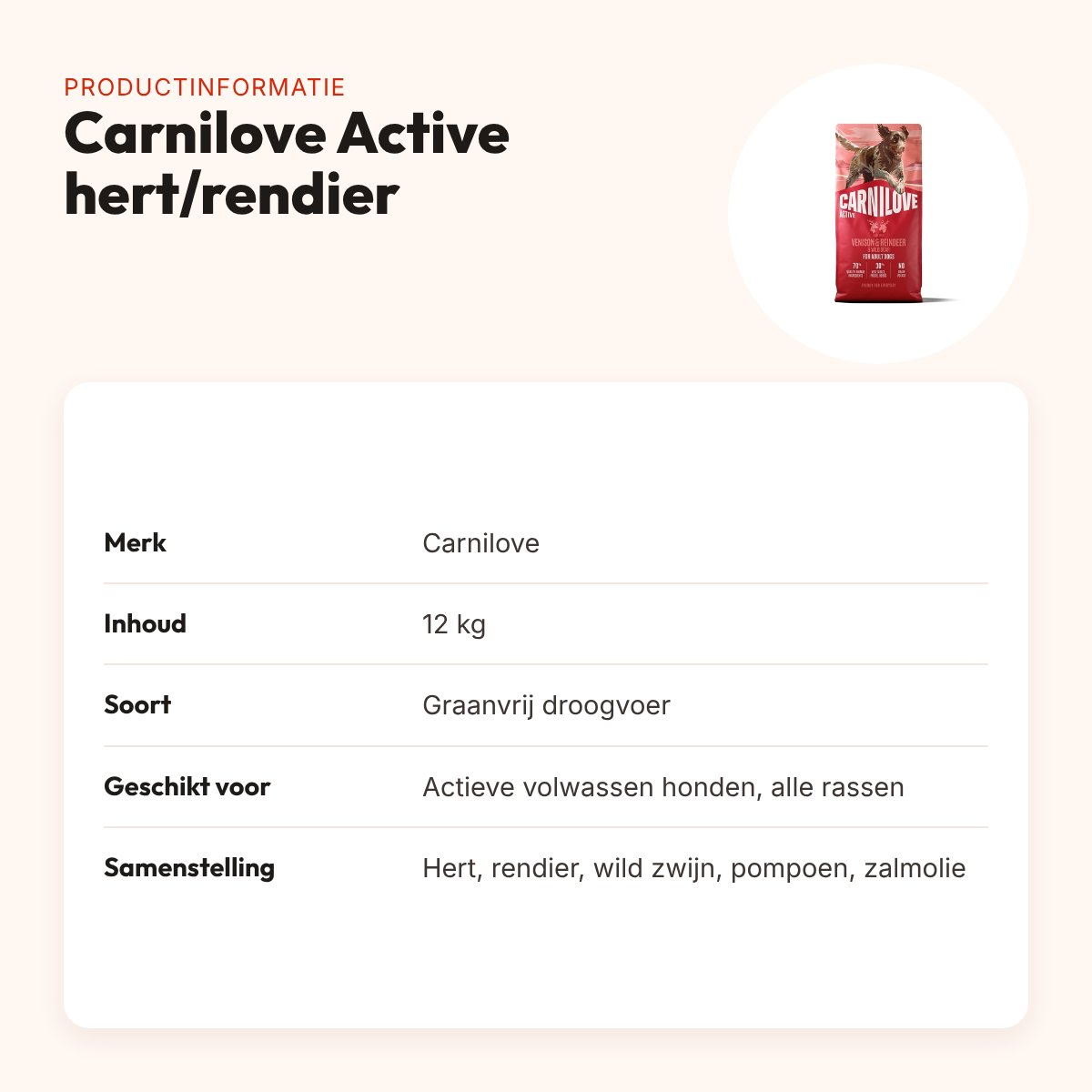 Carnilove hondenvoer Active Adult hert, rendier en wild zwijn 12 kg – productinformatie