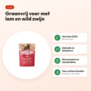 Carnilove hondenvoer Active Adult lam en wild zwijn 1,5 kg – graanvrij – voordelen