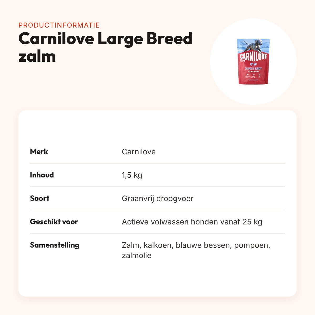 Carnilove hondenvoer Active Adult Large Breed zalm en kalkoen 1,5 kg – productinformatie