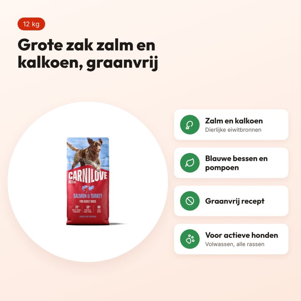 Carnilove hondenvoer Active Adult zalm en kalkoen 12 kg – graanvrij – voordelen