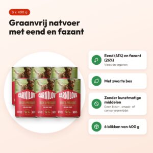 Carnilove hondenvoer blik eend en fazant 6 x 400 g – graanvrij – voordelen