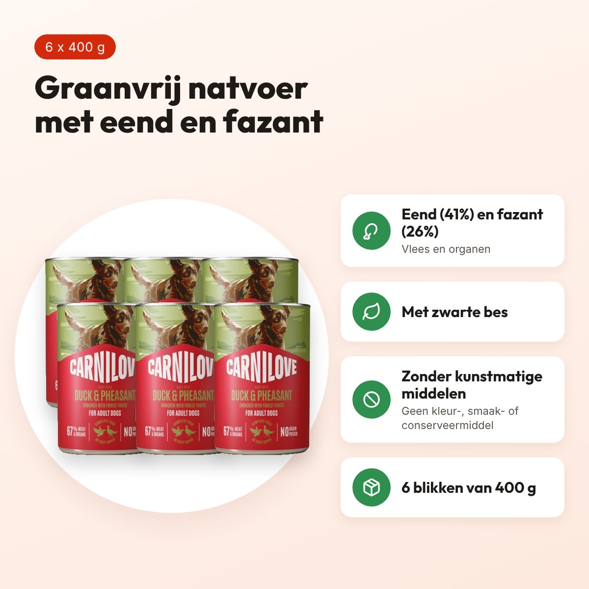 Carnilove hondenvoer blik eend en fazant 6 x 400 g – graanvrij – voordelen