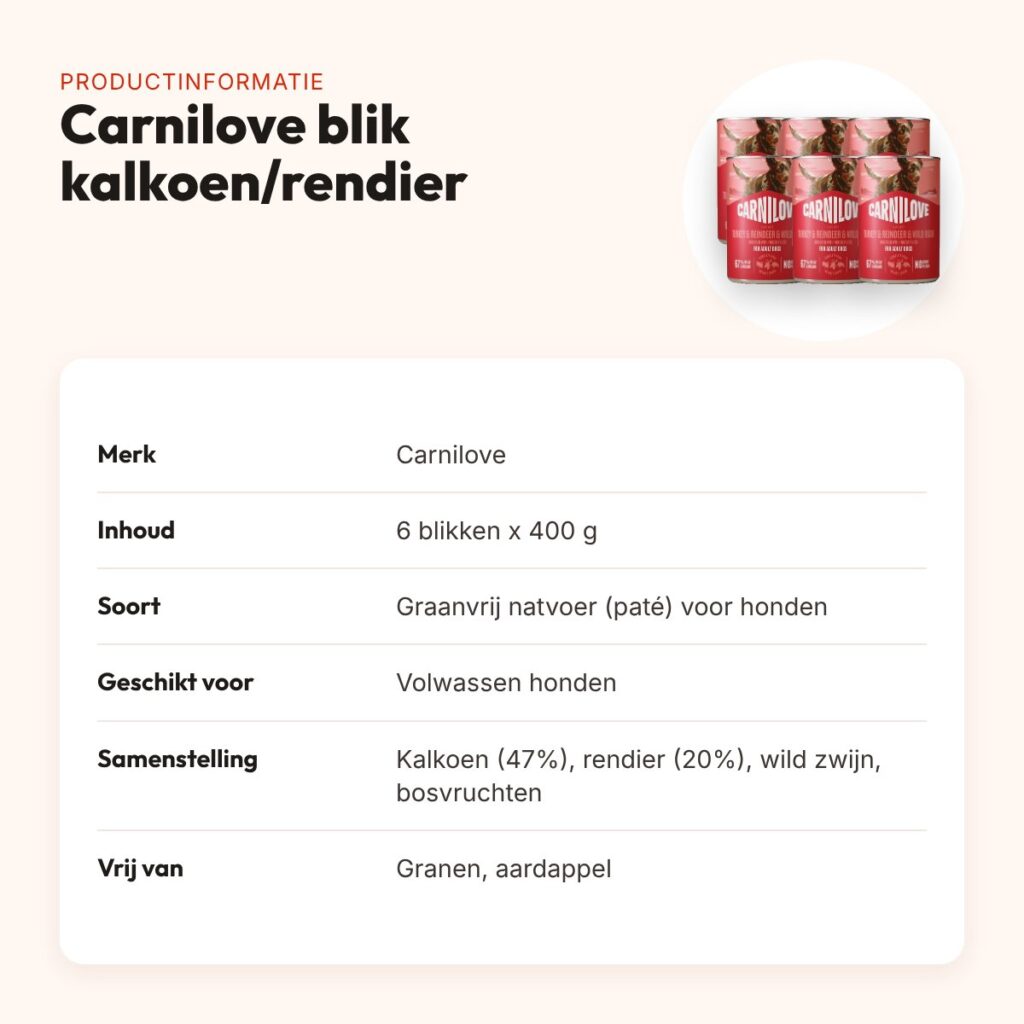 Carnilove hondenvoer blik kalkoen, rendier en wild zwijn 6 x 400 g – productinformatie