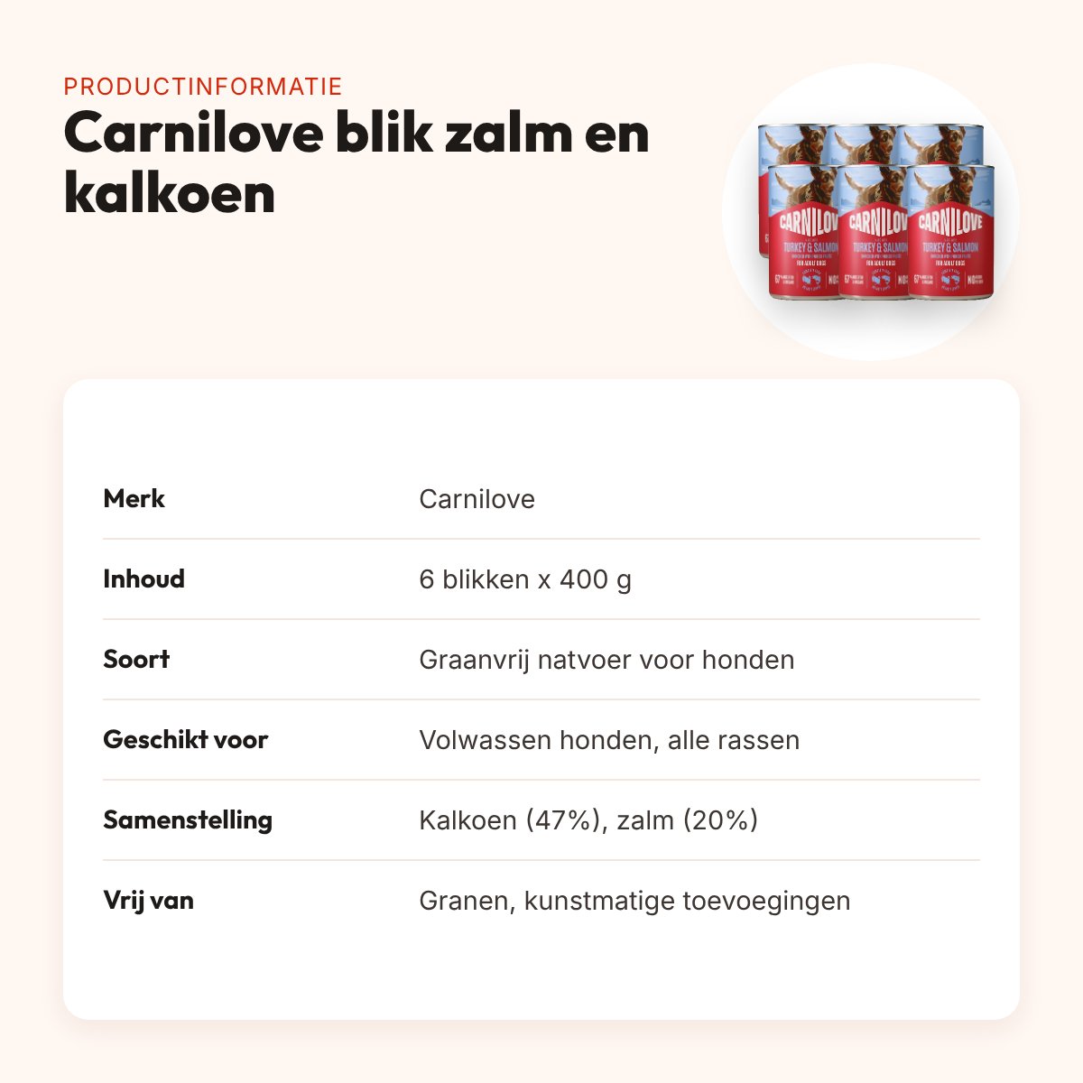 Carnilove hondenvoer blik zalm en kalkoen 6 x 400 g – graanvrij – productinformatie