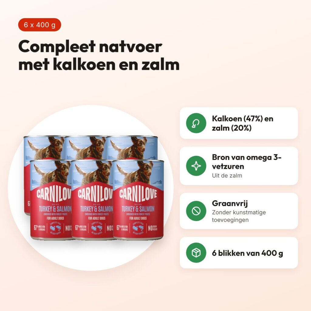 Carnilove hondenvoer blik zalm en kalkoen 6 x 400 g – graanvrij – voordelen