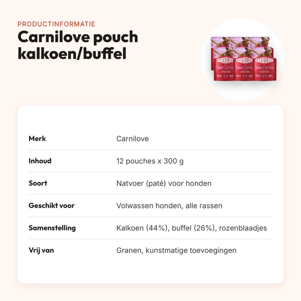 Carnilove hondenvoer pouch kalkoen, buffel en rozenblaadjes 12 x 300 g – productinformatie
