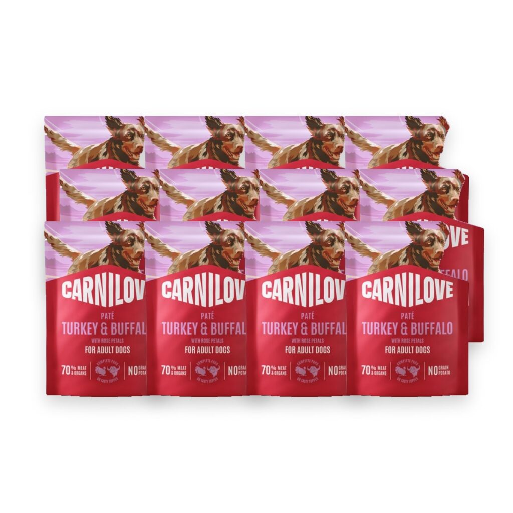 Carnilove hondenvoer pouch kalkoen, buffel en rozenblaadjes 12 x 300 g – verpakking