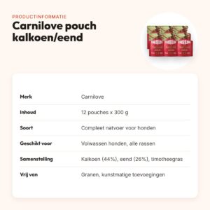 Carnilove hondenvoer pouch kalkoen, eend en timotheegras 12 x 300 g – productinformatie