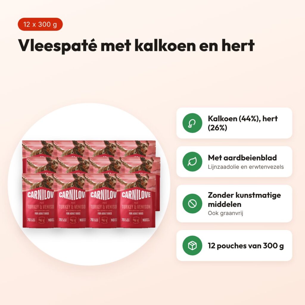 Carnilove hondenvoer pouch kalkoen, hert en aardbeienblad 12 x 300 g – voordelen