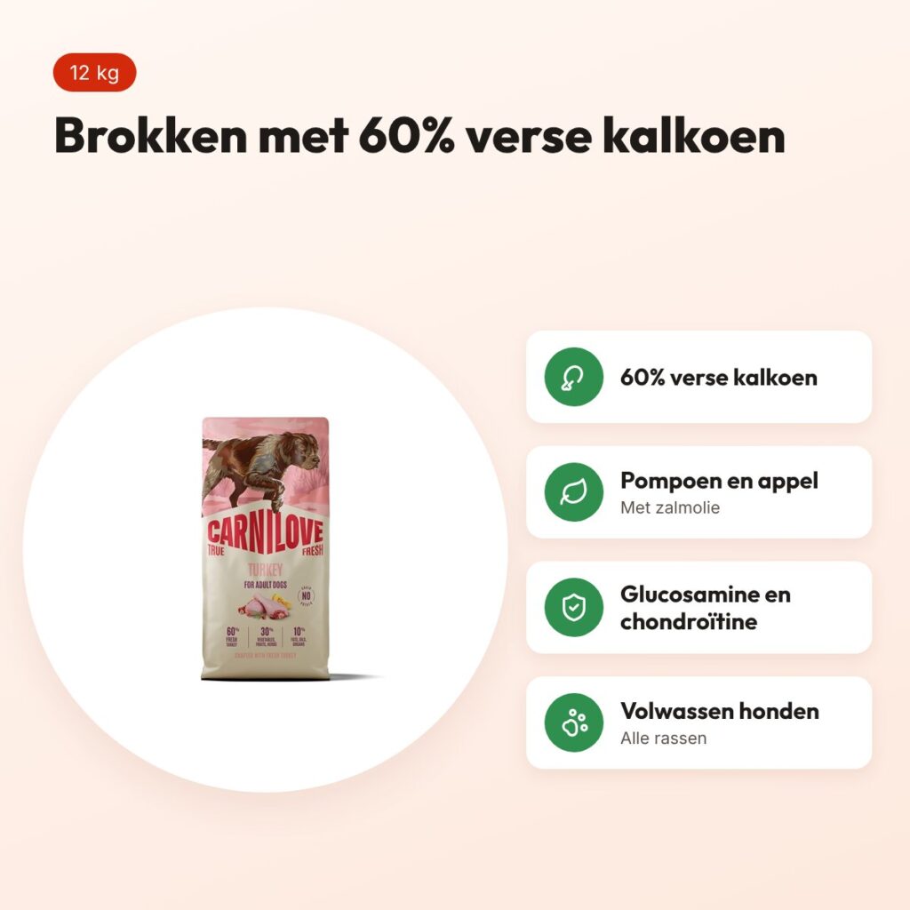 Carnilove hondenvoer True Fresh Adult kalkoen 12 kg – graanvrij – voordelen