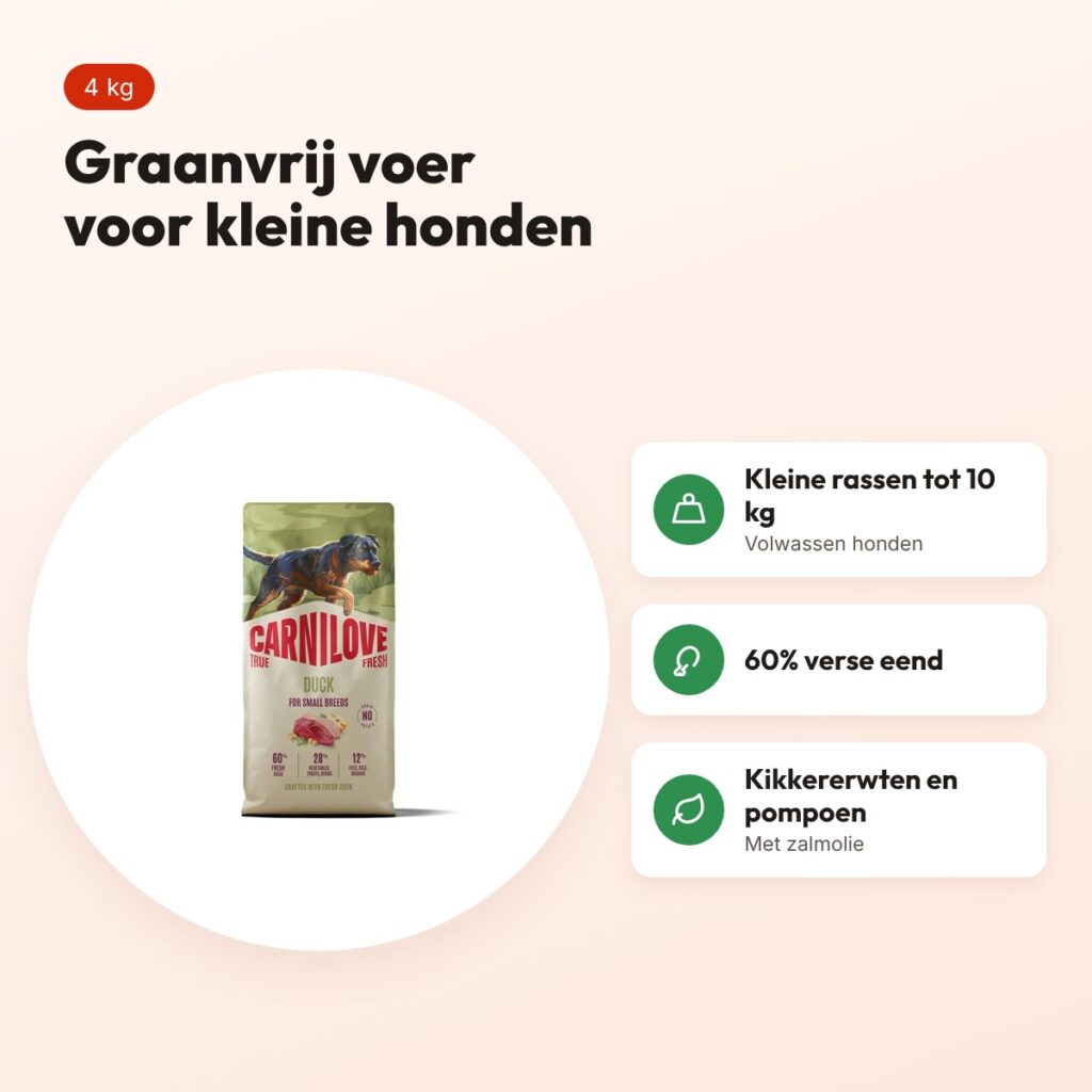 Carnilove hondenvoer True Fresh Adult Small Breed eend 4 kg – graanvrij – voordelen