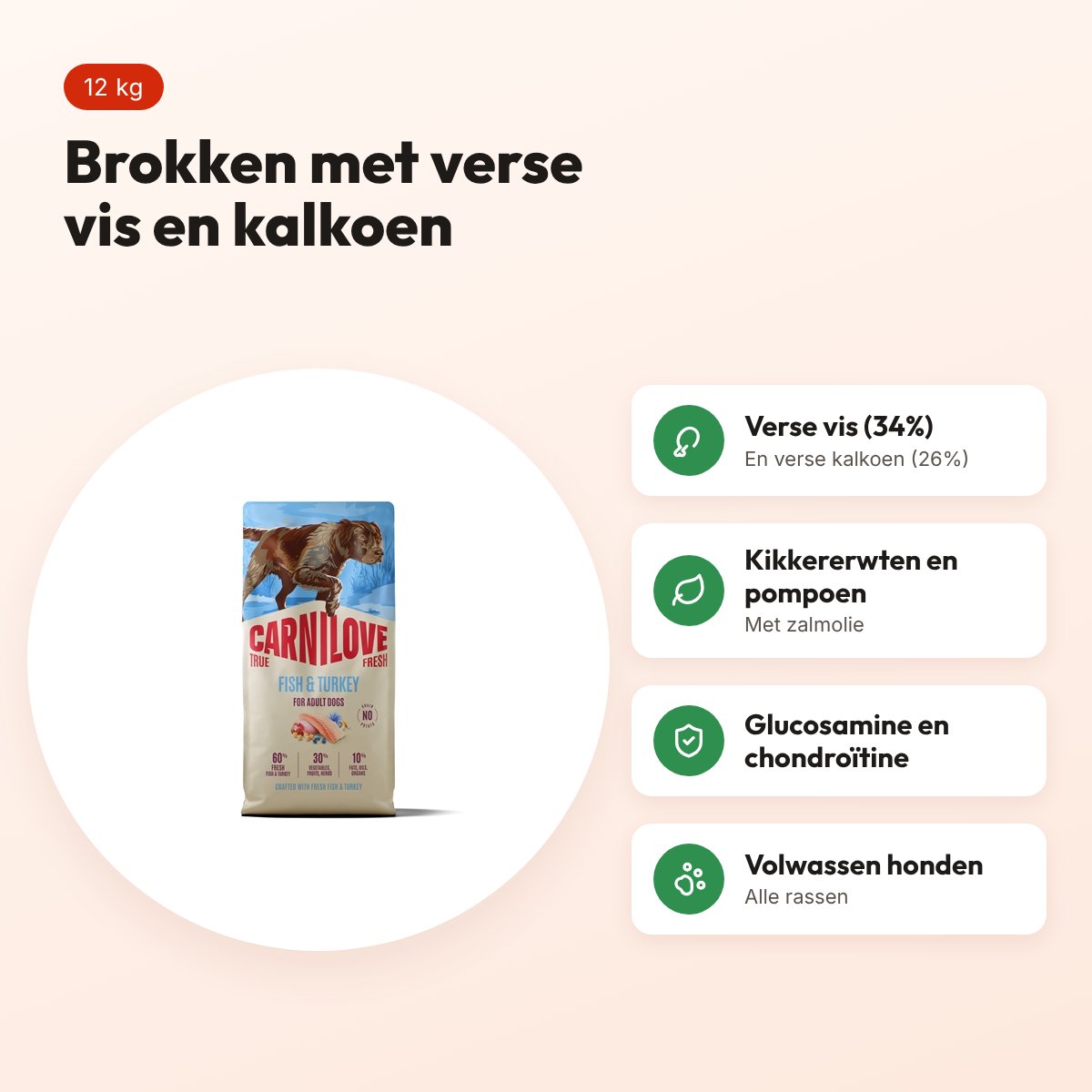 Carnilove hondenvoer True Fresh Adult vis en kalkoen 12 kg – graanvrij – voordelen