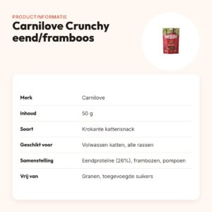 Carnilove kattensnack Crunchy eend en framboos 50 g – graanvrij – productinformatie