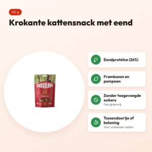 Carnilove kattensnack Crunchy eend en framboos 50 g – graanvrij – voordelen