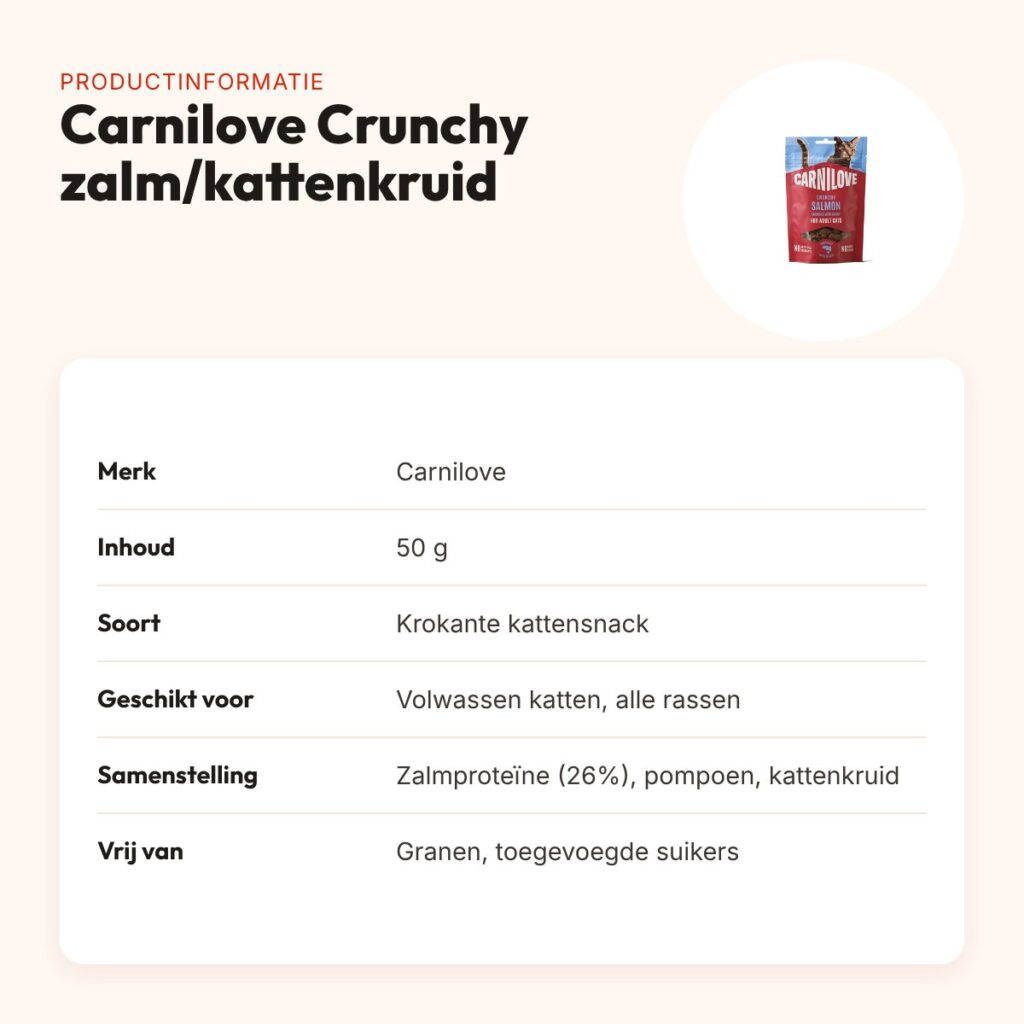 Carnilove kattensnack Crunchy zalm en kattenkruid 50 g – graanvrij – productinformatie