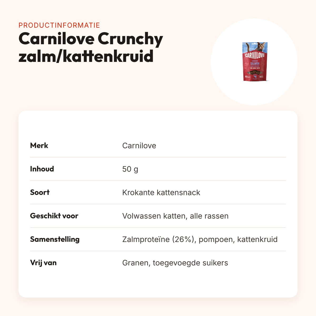 Carnilove kattensnack Crunchy zalm en kattenkruid 50 g – graanvrij – productinformatie