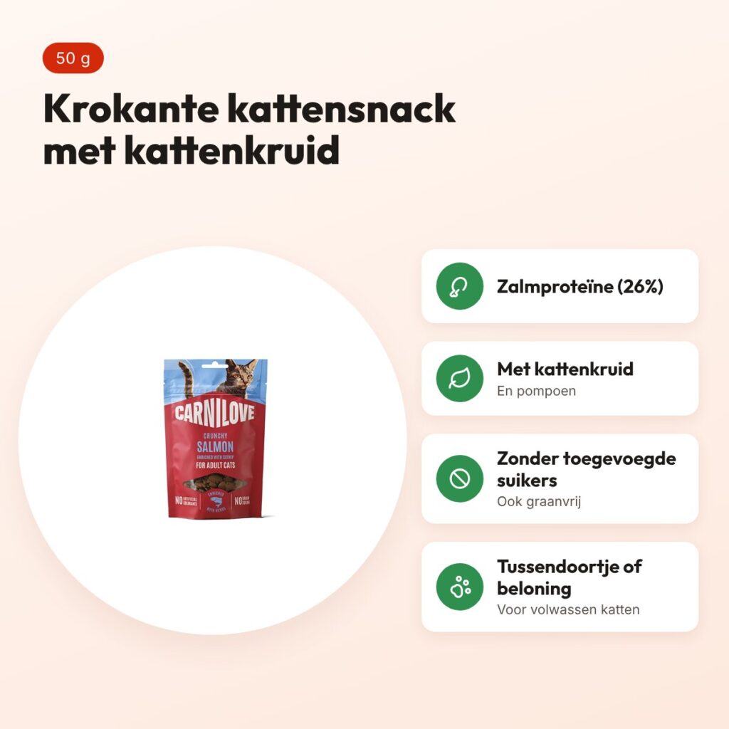 Carnilove kattensnack Crunchy zalm en kattenkruid 50 g – graanvrij – voordelen