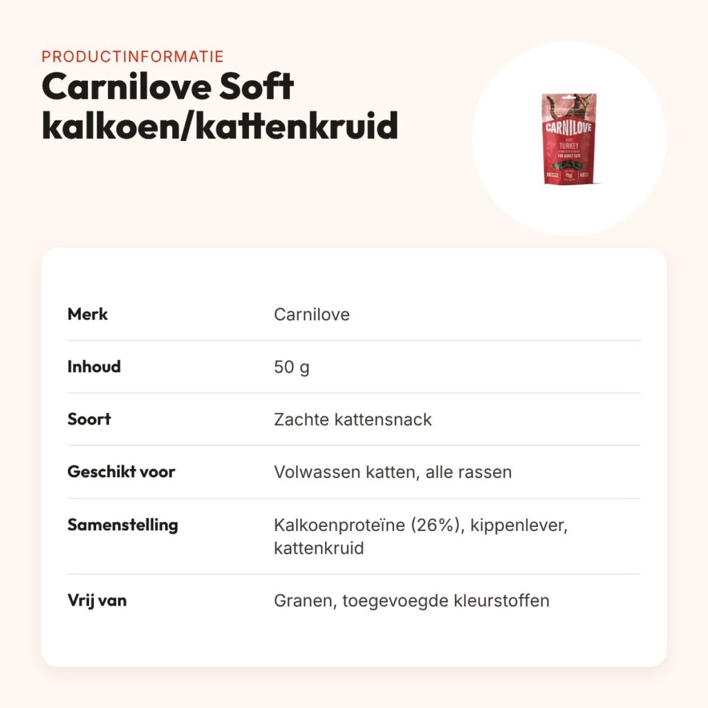 Carnilove kattensnack Soft kalkoen en kattenkruid 50 g – graanvrij – productinformatie