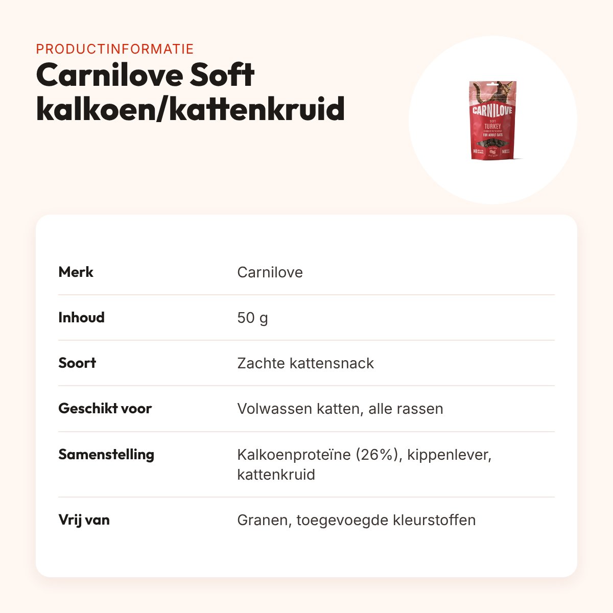 Carnilove kattensnack Soft kalkoen en kattenkruid 50 g – graanvrij – productinformatie