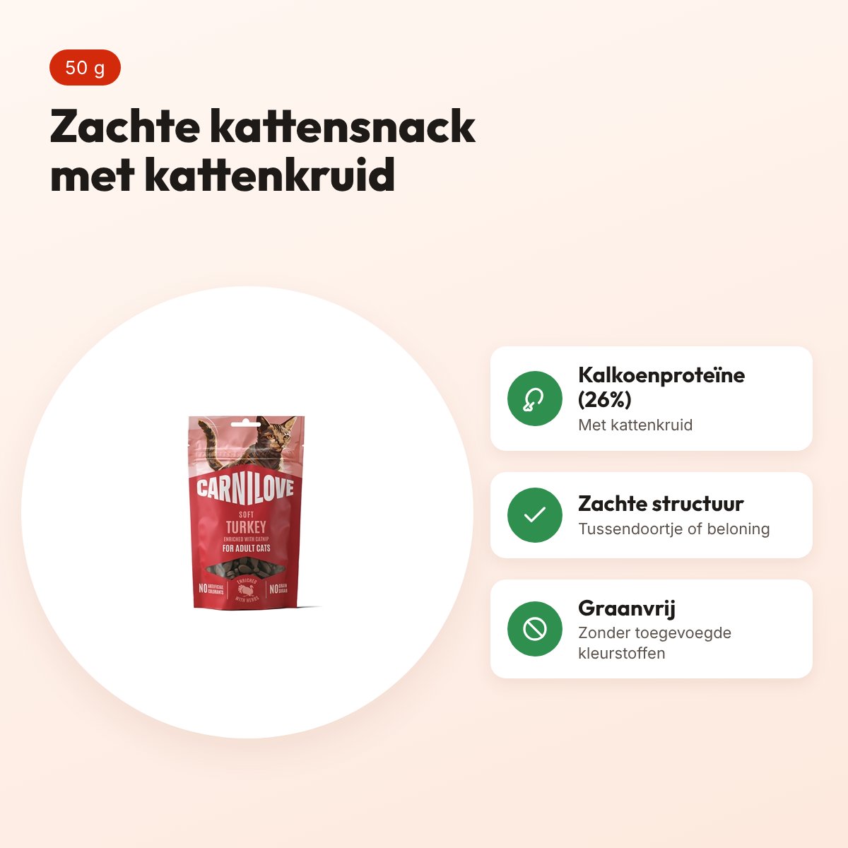 Carnilove kattensnack Soft kalkoen en kattenkruid 50 g – graanvrij – voordelen