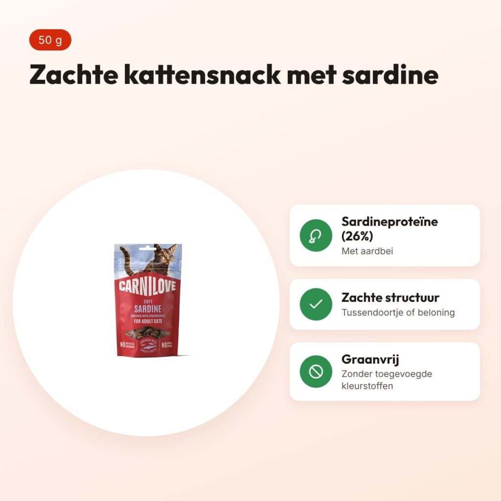 Carnilove kattensnack Soft sardine en aardbei 50 g – graanvrij – voordelen