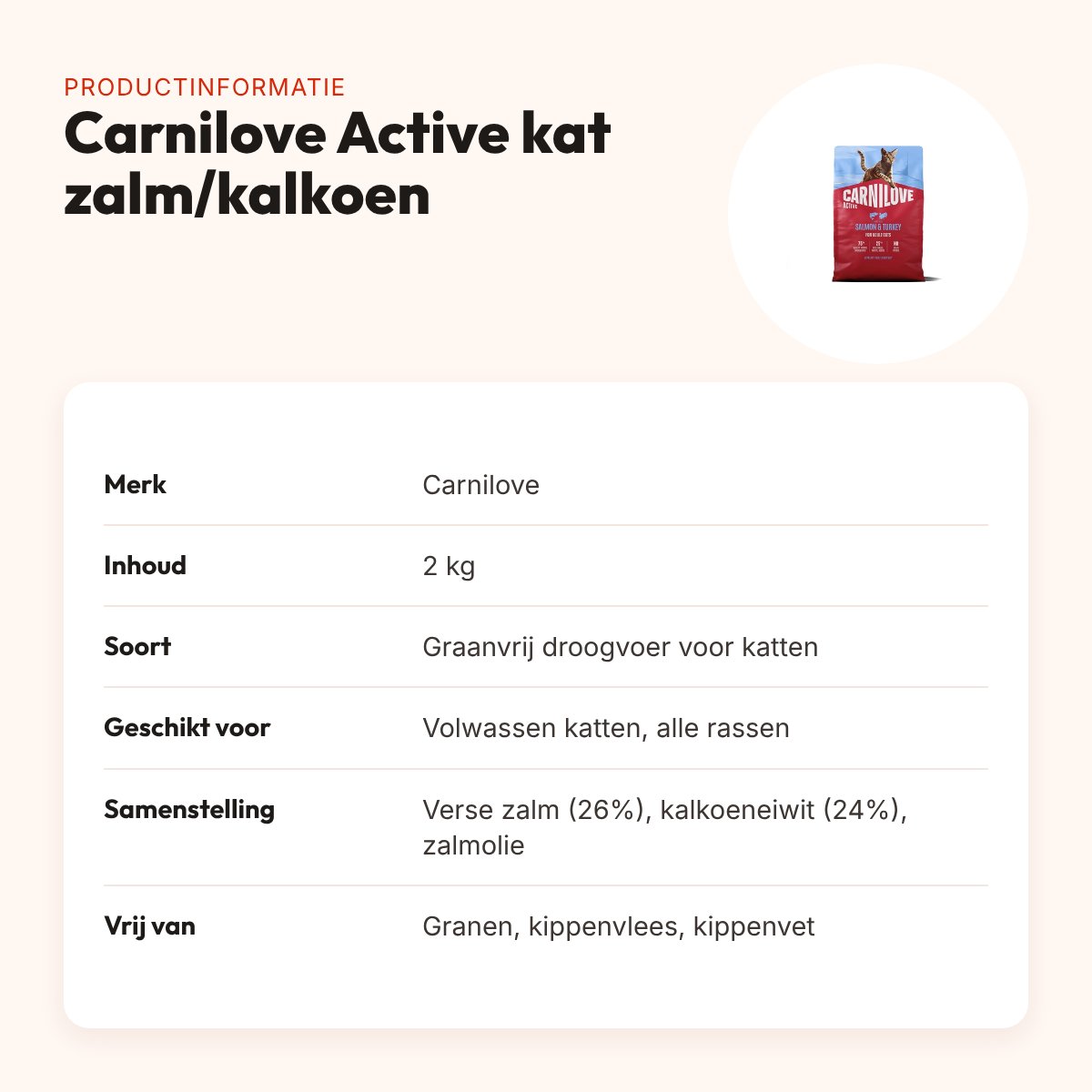Carnilove kattenvoer Active Adult zalm en kalkoen 2 kg – graanvrij – productinformatie