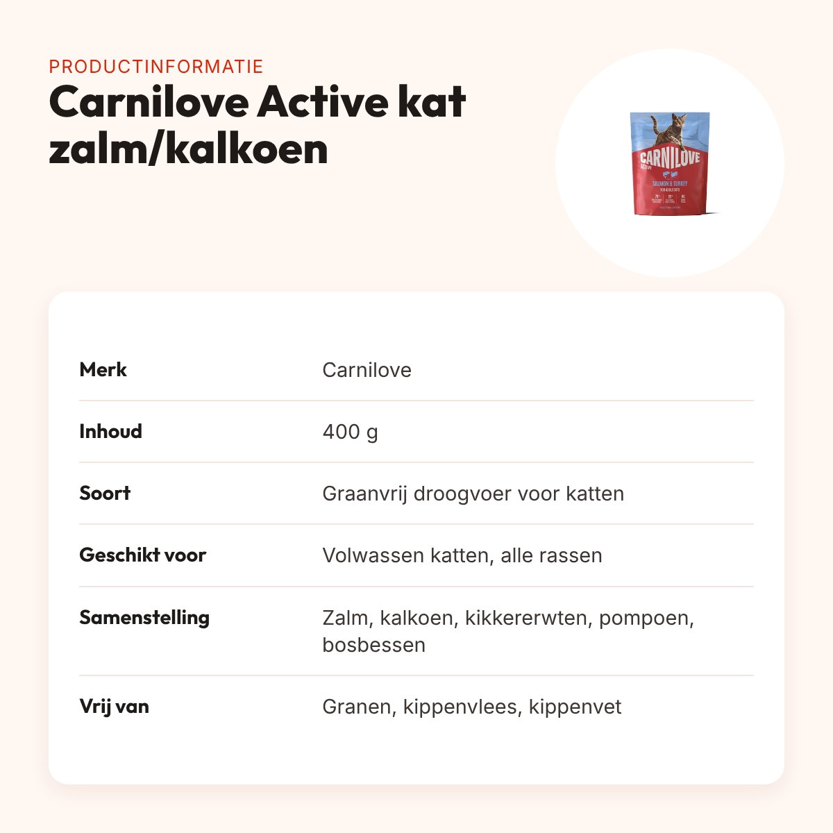 Carnilove kattenvoer Active Adult zalm en kalkoen 400 g – graanvrij – productinformatie