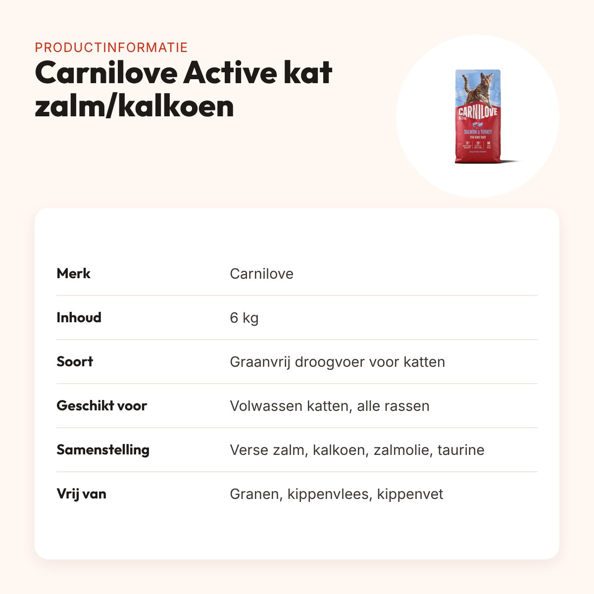 Carnilove kattenvoer Active Adult zalm en kalkoen 6 kg – graanvrij – productinformatie