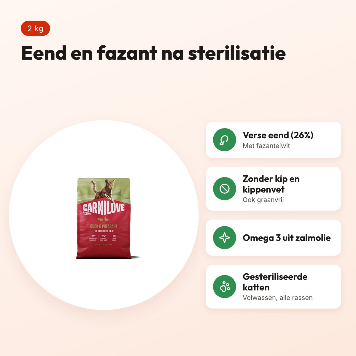Carnilove kattenvoer Active Sterilised eend en fazant 2 kg – graanvrij – voordelen