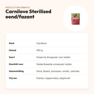 Carnilove kattenvoer Active Sterilised eend en fazant 400 g – graanvrij – productinformatie