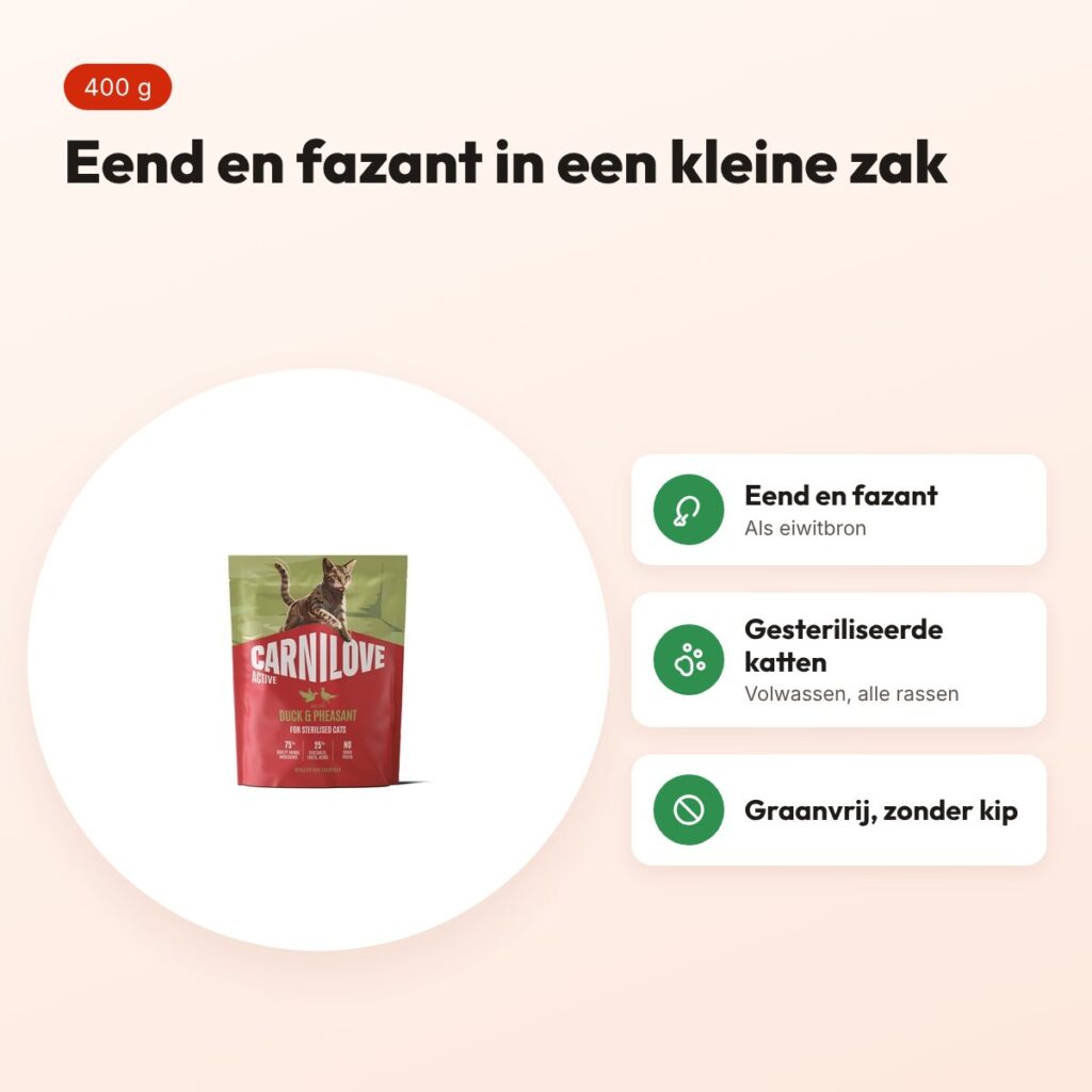 Carnilove kattenvoer Active Sterilised eend en fazant 400 g – graanvrij – voordelen