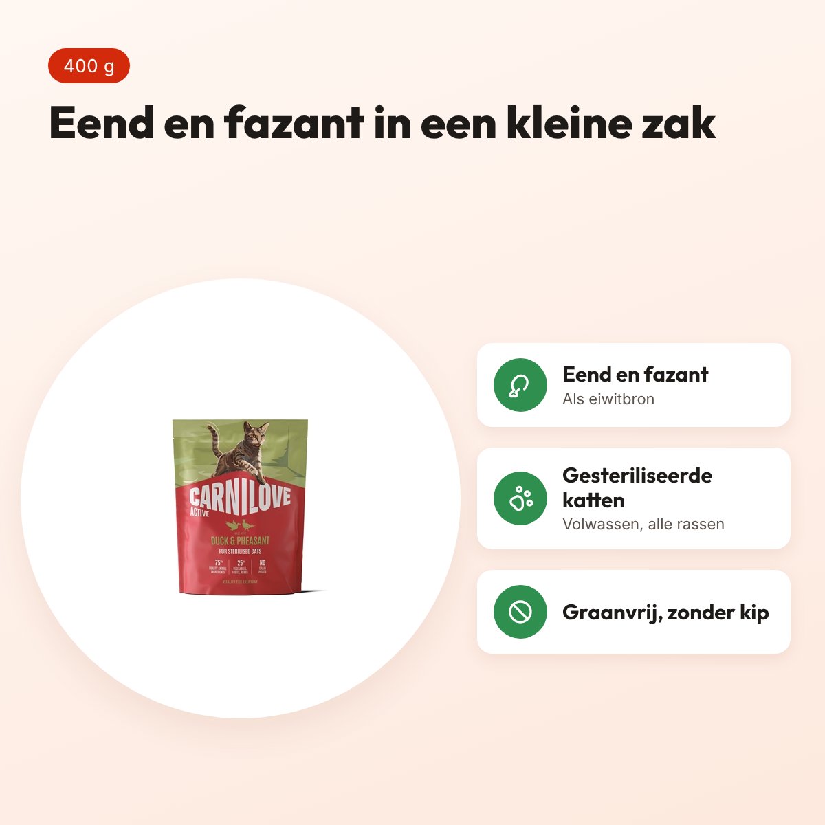 Carnilove kattenvoer Active Sterilised eend en fazant 400 g – graanvrij – voordelen