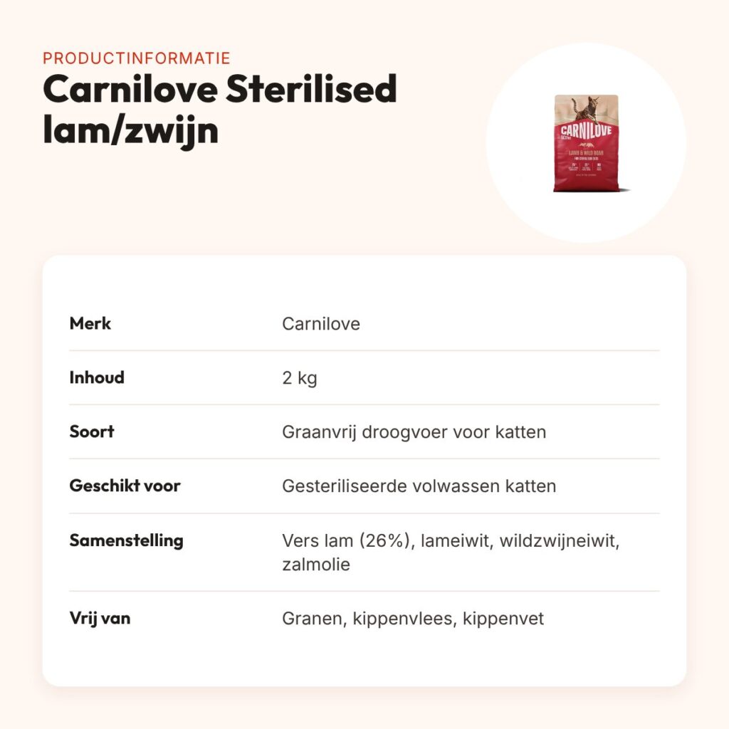 Carnilove kattenvoer Active Sterilised lam en wild zwijn 2 kg – graanvrij – productinformatie